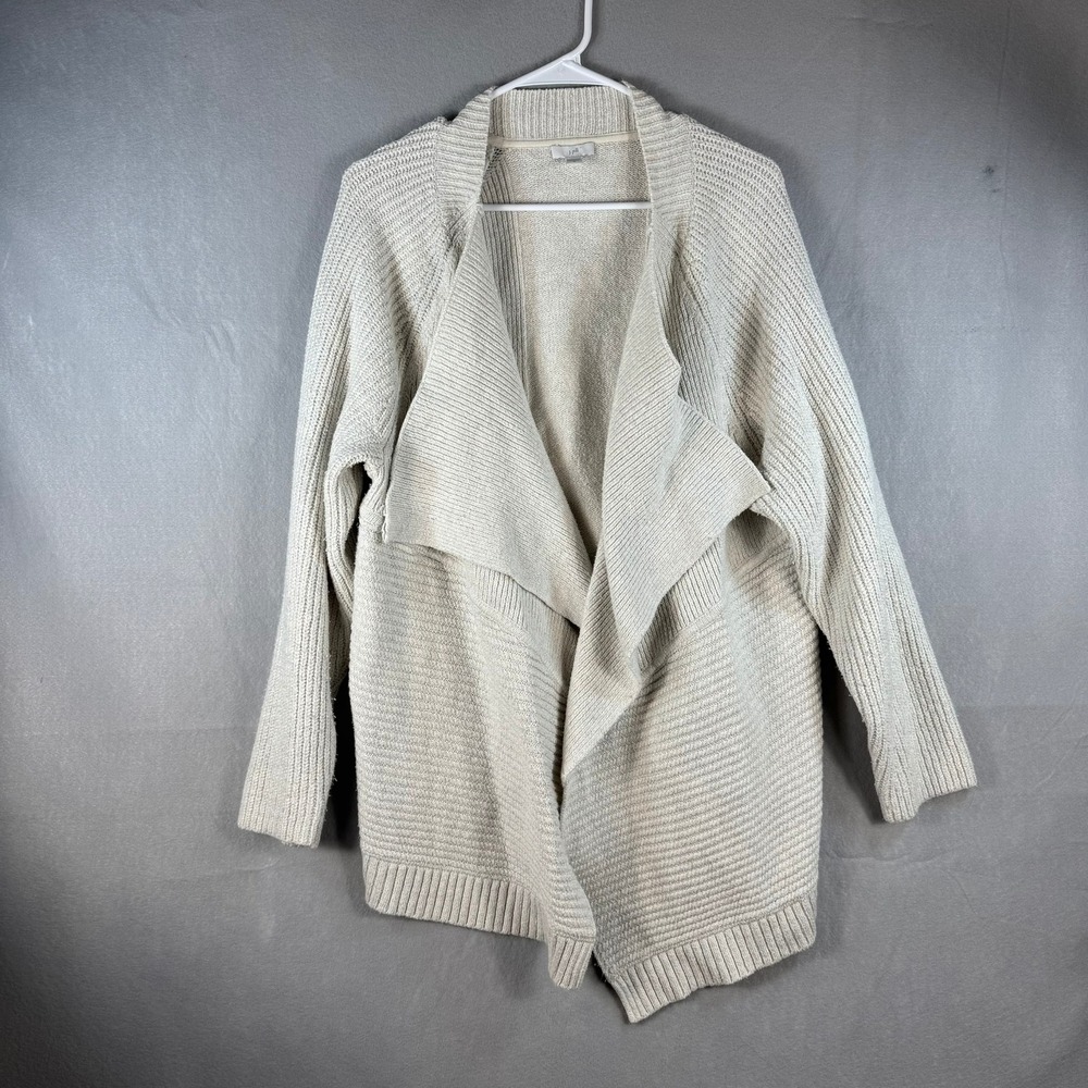 J. Jill Womens 2X Cream Ribbed Draped Open Front Cardigan Shawl Collar Sweater